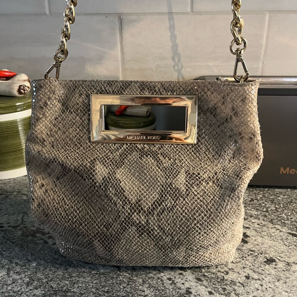 Michael Kors Berkley Snake Print Leather Purse Crossbody Shoulder Bag